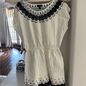 J. Crew White Dress with Navy Embroidered Yoke